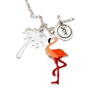 NWT Pink Enamel Joy Flamingo Necklace 16” Chain